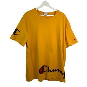Champion Sz XL T-shirt Wrap Around Script Gold Tee Short Sleeve Crew Neck Cotton